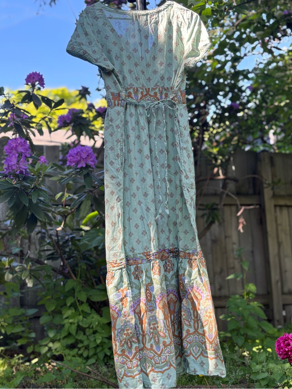 April Cornell Faux Wrap Mint Green Boho Printed Maxi Dress | 100% Cotton - Picture 6 of 8